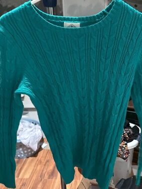 St. John's Bay Teal Cable-Knit Crewneck Sweater